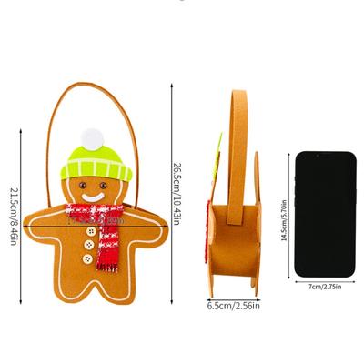 1Pc Christmas Decoration Cartoon Double Sided Gingerbread Handbag Christmas Children's Candy Bag Gift Bag