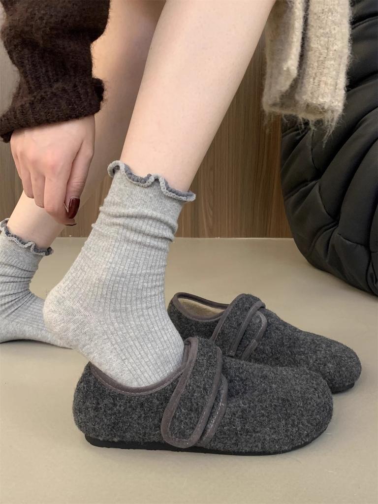 Fashion Soft Felt Loafers for Women's Winter Warmth, Plush PU, Women's Brand Design, Buckle Strap   Shoes for Women  Women Shoes