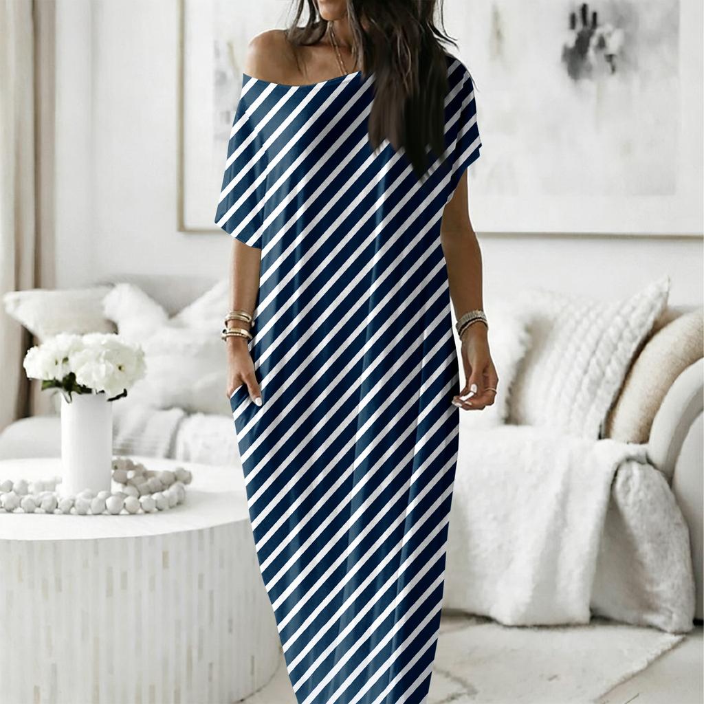 Women's Fashion Color Short-Sleeved Long Casual Dres