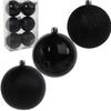 Set of 6 Black Plastic Baubles 6cm In a Transparent Box
