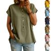 Women's Short-sleeved Plain-colored Button-up Blouse