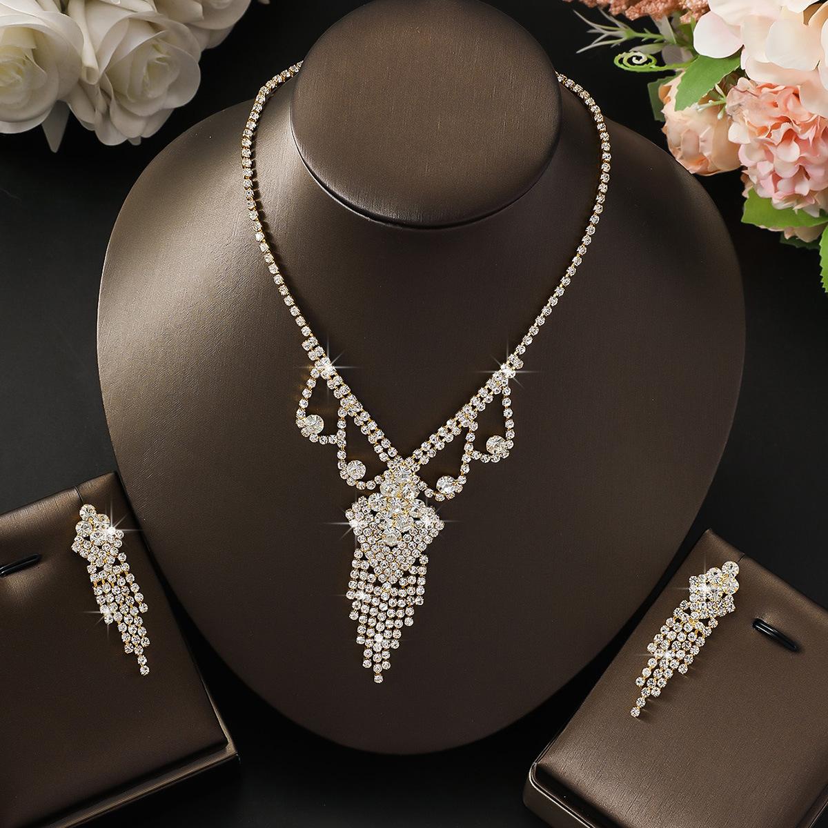 Jewelry Set Two-Piece Claw Chain Tassel Rhinestone Imitation Pearl Bridal Wedding Dress Accessories Photography