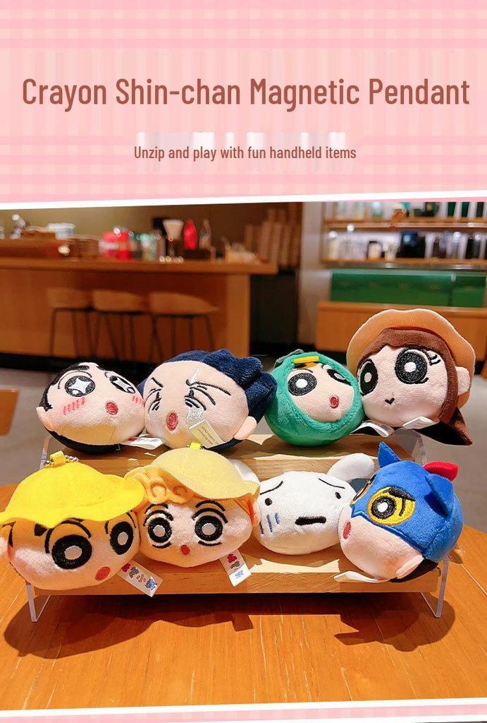 Crayon Shin-chan Magnetic Sticker & Couple Pendant Doll Keychain Set