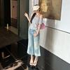 Fashion Summer Vintage Distressed Low Rise Loose Draped Flared Denim Cropped Capri Pants Versatile Slimming Daily Matching Trousers