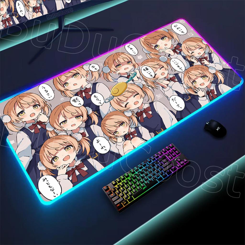 LED Table Pads Backlit Kawaii Girl Shigure Ui Popular Songs Shukusei Loli Kami Requiem Shigure RGB Mouse Pad Aesthetic Desk Mats