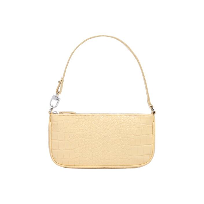 By Far Rachel Series Crocodile Pattern Underarm Bag Leather Handbag Shoulder Bag Women Handbags Goose-Yellow 21CRRCLSWHTDMED-WHT