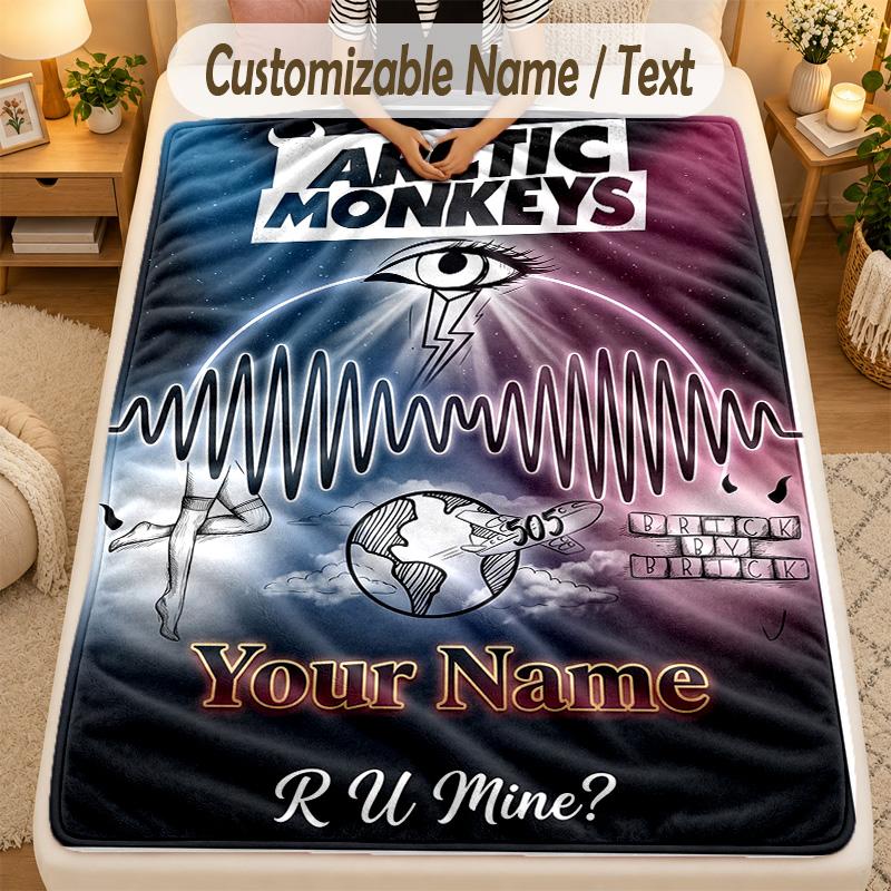 Flannel BlanketArctic Monkeys Custom Name Text Personalized Soft Warm Throw Blanket Home Decor Gift
