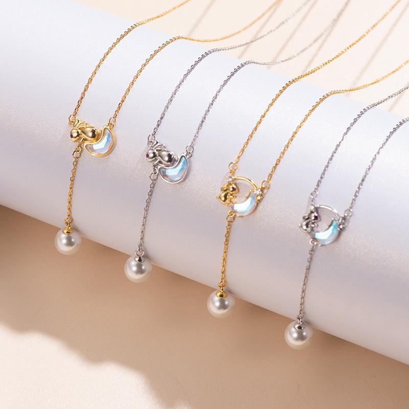 Banyan Tree S925 Sterling Silver Star & Moon Necklace with Pearl Tassel