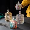 Europäisches Retro-Glas-Aufbewahrungsglas mit Deckel, Transparenter Goldener Schmuck- & Wattestäbchenhalter, Süßigkeiten- & Make-up-Pinsel-Organizer