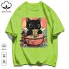 Retro Cats Like To Eat Lamian Noodles Unisex T Shirt Retro Fashion Short Sleeve Summer Comfortable Tee Unisex Cotton Loose Clothing