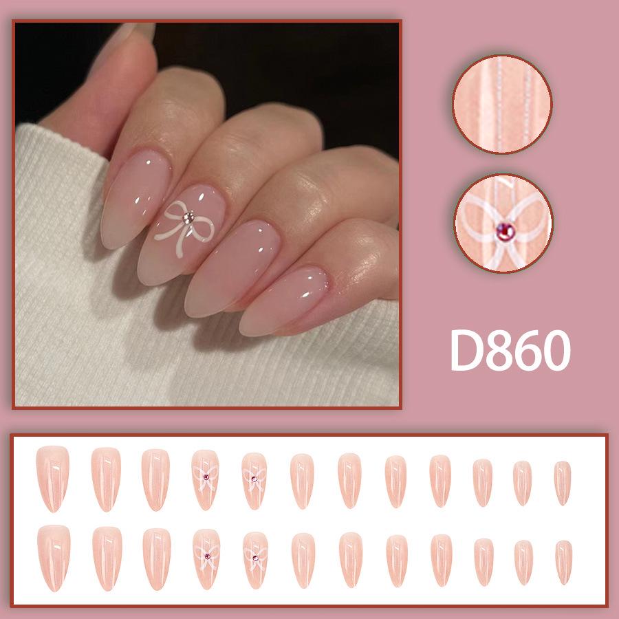 

Sweet Style Medium Almond Press-On Nails: Cute White Bow, 24 Pieces