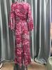 2023 Bohemian Style V-Neck Bell Sleeve High Waist Floral Vacation Dress for Women