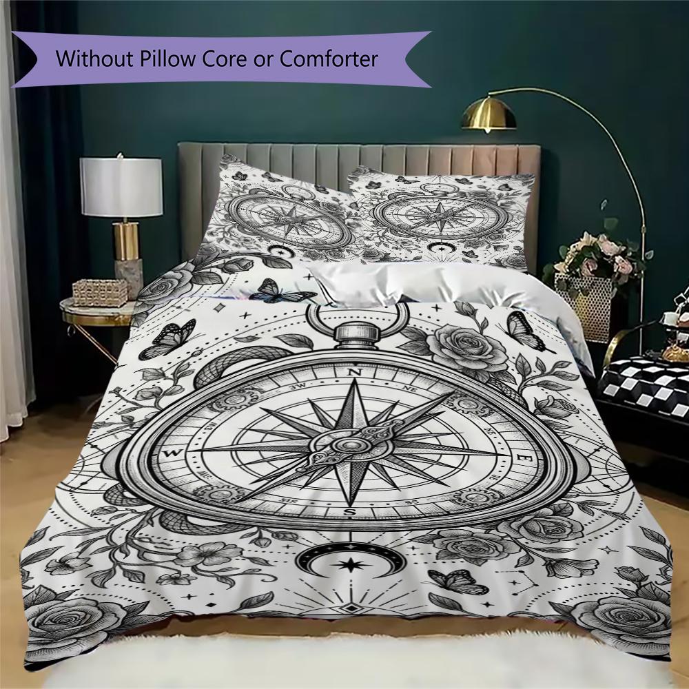 Compass Pattern Bedding uilt Set uilt Cover Pillowcase Home Decoration Birthday Gift (1 * duvet cover + 2 * pillowcase without core)167
