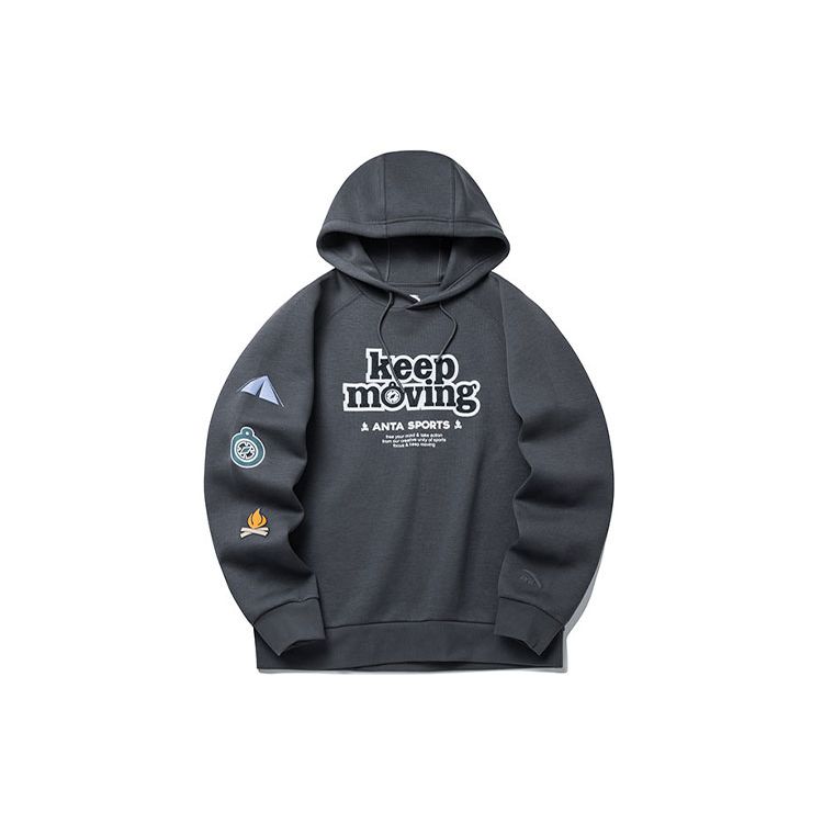 

Anta Life Series Pattern Print Свободная толстовка с капюшоном унисекс Серый 152218705-4