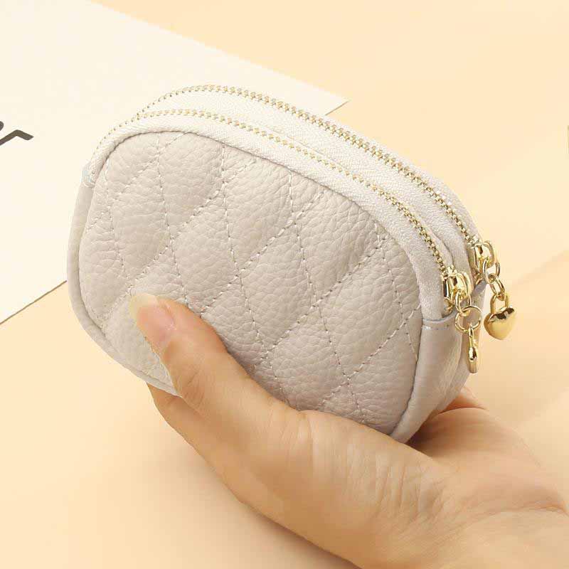 Женский кошелек для монет из натуральной кожи с двойной молнией, многофункциональный кошелек, мини-холдер для карт и ключница, компактный модный аксессуар белый