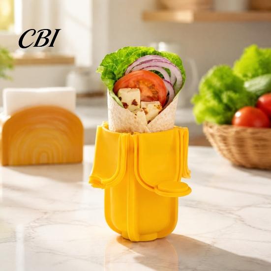 Kompakter Snack-Organizer Silikon-Burrito-Halter, Faltbare Wraps-Aufbewahrungsbox für Sandwich Hot Dog, Lebensmittelt Behälter Zusammenklappbar Sushi-Rolle Picknick Reise,