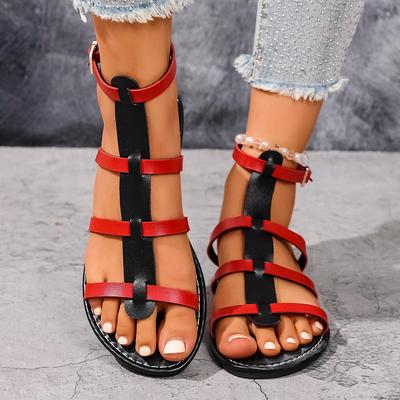 2025 Sommer Cross Schmalband Knöchelschnalle Riemen Damen Strandschuhe Damen Sandalen Damen Flache Absätze Zehensteg Lässige Römersandalen