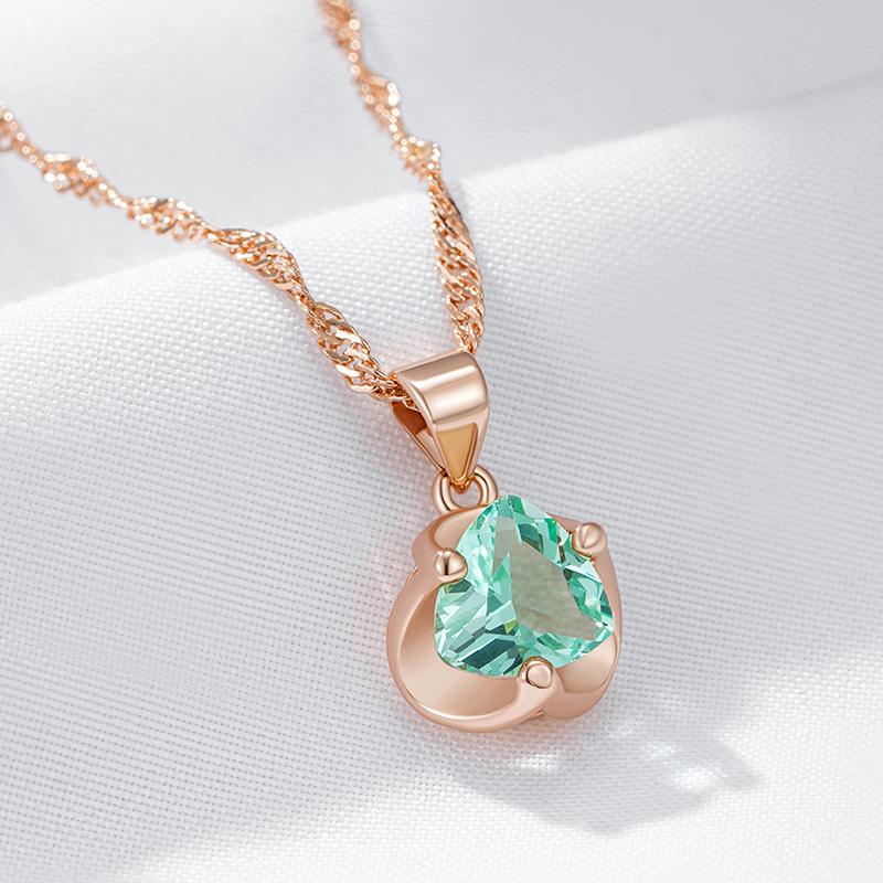 Simple Romantique Vert Zircon Naturel Pendentif Mariage Collier Luxe Couleur Or Rose Bijoux Fins Quotidiens Cadeau Femme