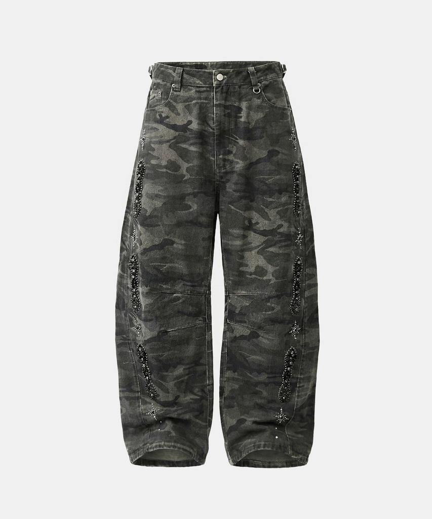 BADBLOOD Viper Gemstone Curved Pants - Green Camo