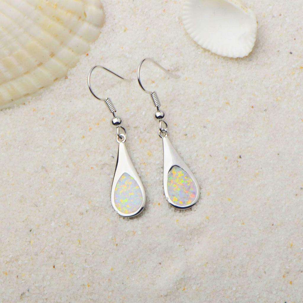 Hawaiian Ocean-Style Opal Teardrop Earrings