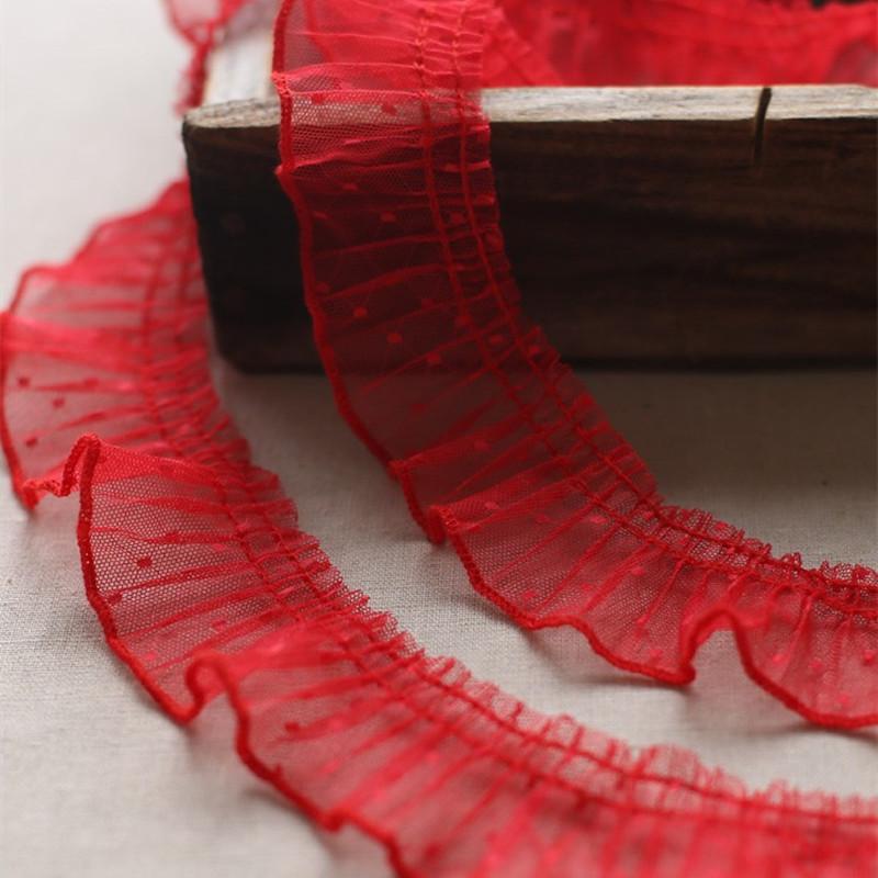 

2024 Складки оборки пятнистое кружево DIY детское платье юбка манжеты подол шитье украшения домашний текстиль подушка корзина для хранения отделка 1 yard красный