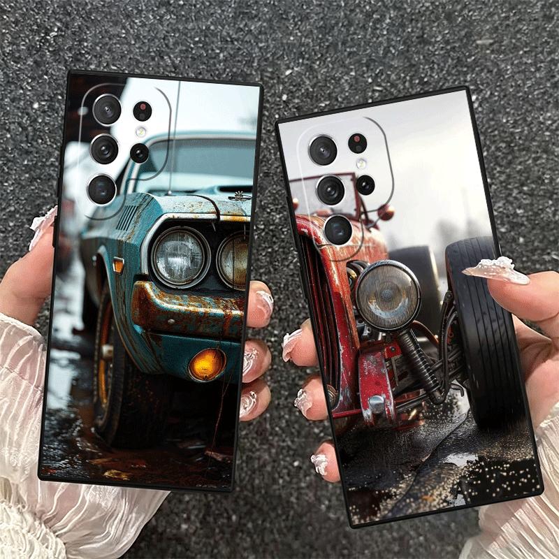 Vintage Car Retro Nostalgia Soft Phone Case for Samsung Galaxy S26 S25 Edge S24 Ultra S23 Plus S22 S21 FE S20 Black Cover Back S