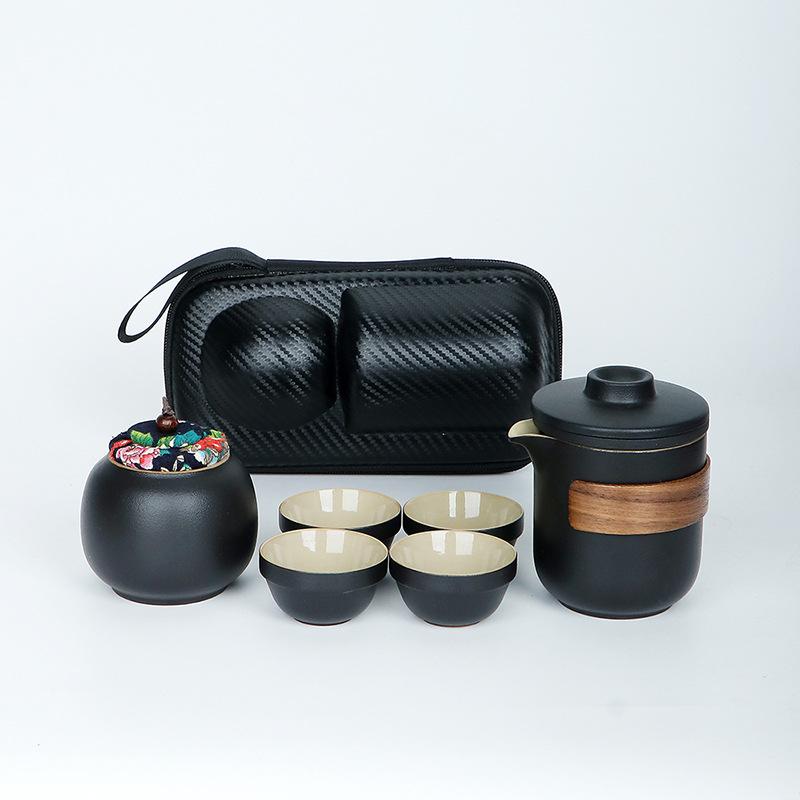 Black Pottery Travel Tea Set Portable Express Cup Outdoor Kung Fu Teacup Japanese-style Teapot Business Gift Set