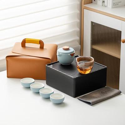 Portable Ceramic Travel Tea Set with Tray