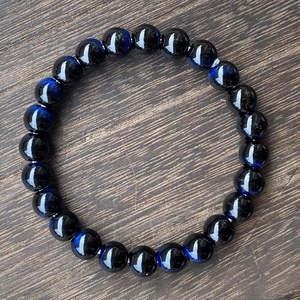 Blue Quartz Tiger Eye Beaded Bracelet - Bohemian Style, Natural Stone Wealth Attraction Handband with Pink Eyes Design, Good Luck Fashionable Bracelet