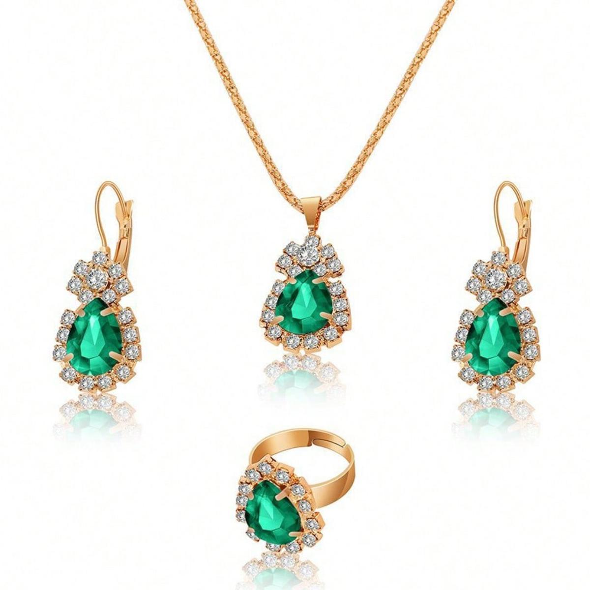 

Набор из 4 предметов: блестящий элегантный набор с цирконом в форме капли воды, колье, серьги и кольцо, вечерний циркон для девушек resizable синий