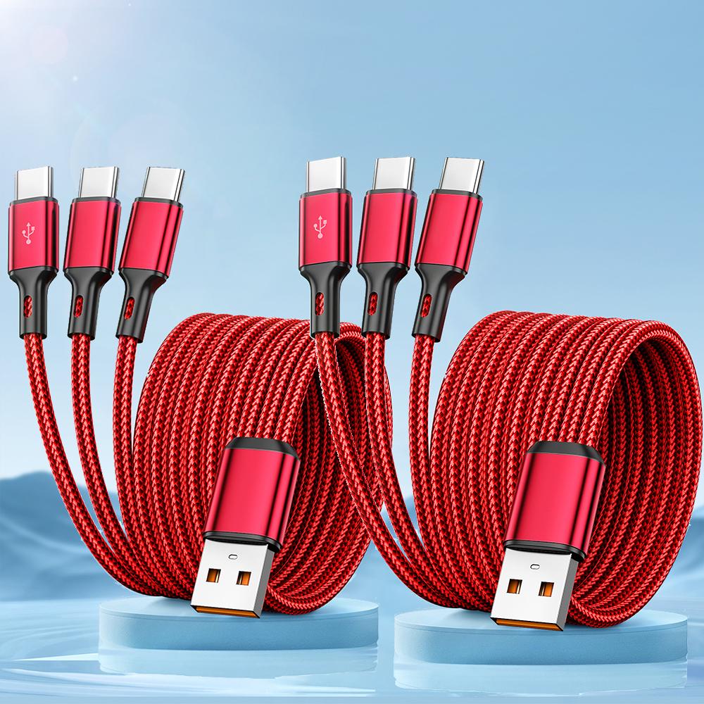 3 In 1 USB-Type C 100W Fast Charging USB A-3Type-C Data Cable For Samsung S24 Huawei Android USB C Data Transfer Cord