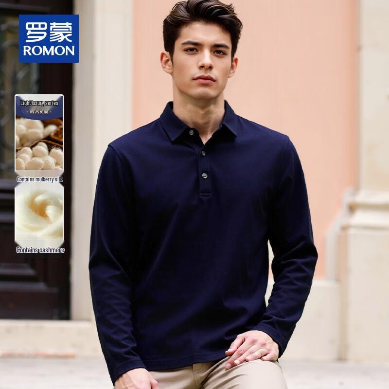 ROMON Men s Long Sleeve Polo T-shirt with Silk Cashmere Blend L