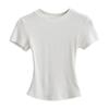 Trendy Women's Ribbed Slim Fit Short Sleeve T-Shirt with Sexy Round Neck and Straight Shoulders.
