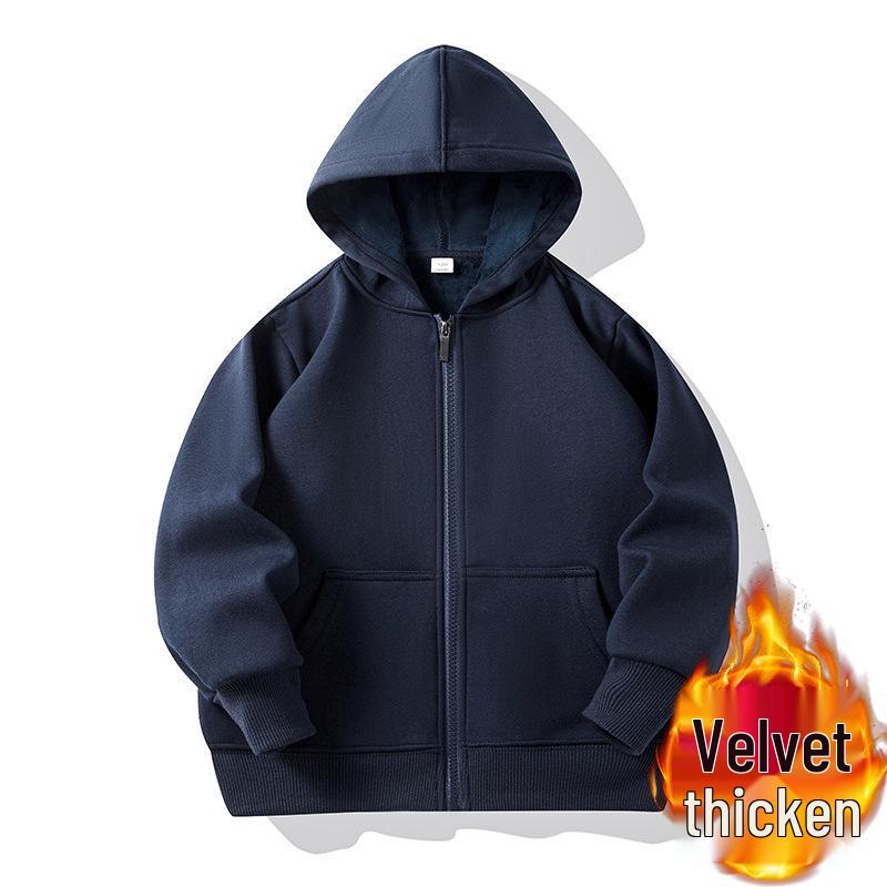 Children's Fleece Lined Zip-Up Hoodie with Patch Pockets - Solid Color, Customizable for School or Class Uniforms