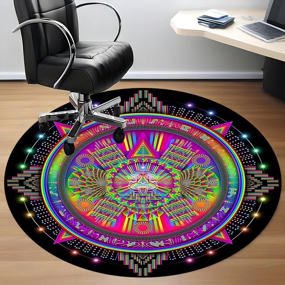 1pc Psychedelic Mandala Chair Carpet for Office, Soft, Non Slip Polyester Mat, Office, Entryway, Living Room, Bedroom
