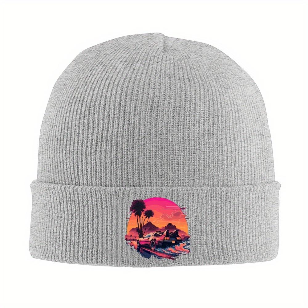 Pc Synthwave DeLorean Back To The Future Knitted Hat Beanies Winter Hats Warm Acrylic New Movie Film Series Cap for Unisex Women G