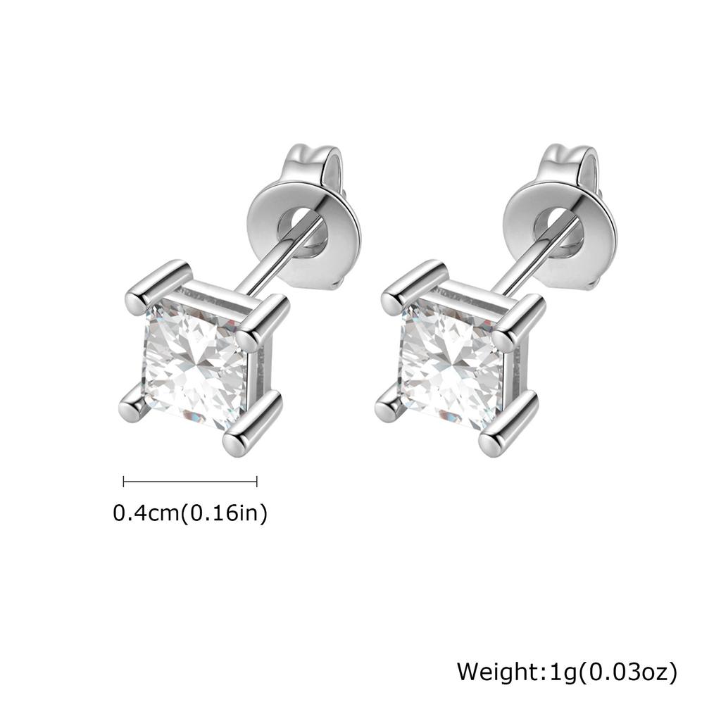 Dainty Square Zircon Stud Earrings for Men Women,4/5/6/7/8mm Width White Crystal Zircon Metal Stud Earring,Piercing Jewelry Gift
