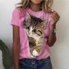 3d Kawaii Cat Print Trička Dámská trička Legrační móda Krátký rukáv Top Ženy Y2k Oversized Dámské Oblečení Estetika Trička