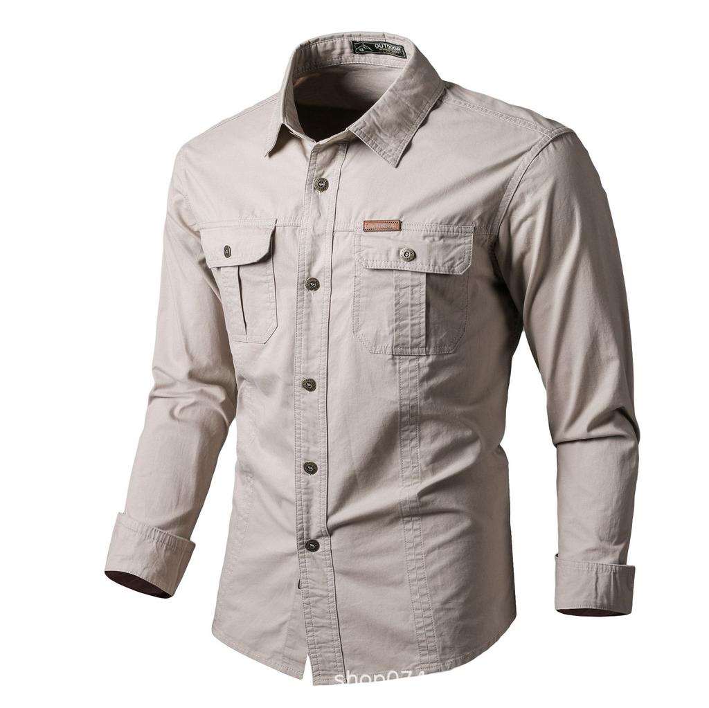 Men's Tooling Long Sleeve Shirt Classic Loose 100% Cotton Cargo Jacket Autumn Brand Male Business Casual Shirts