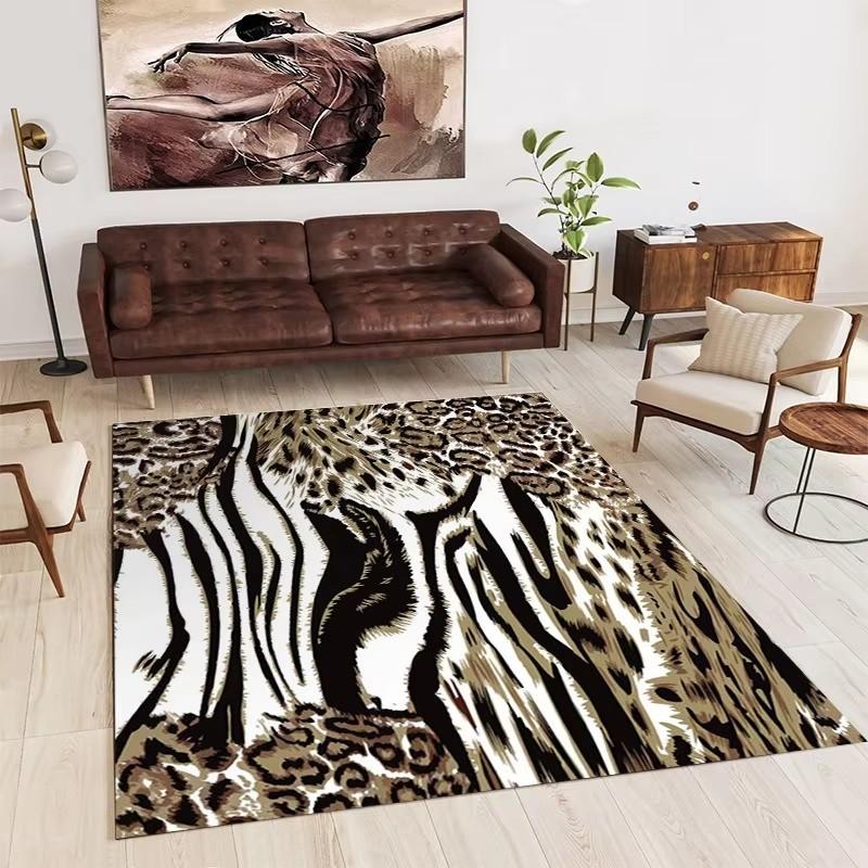 Tiger Stripe Leopard Print Carpet Nordic Household Living Room Washable Non Slip Rug Bedroom Bedside Carpet Large-area Floor Mat
