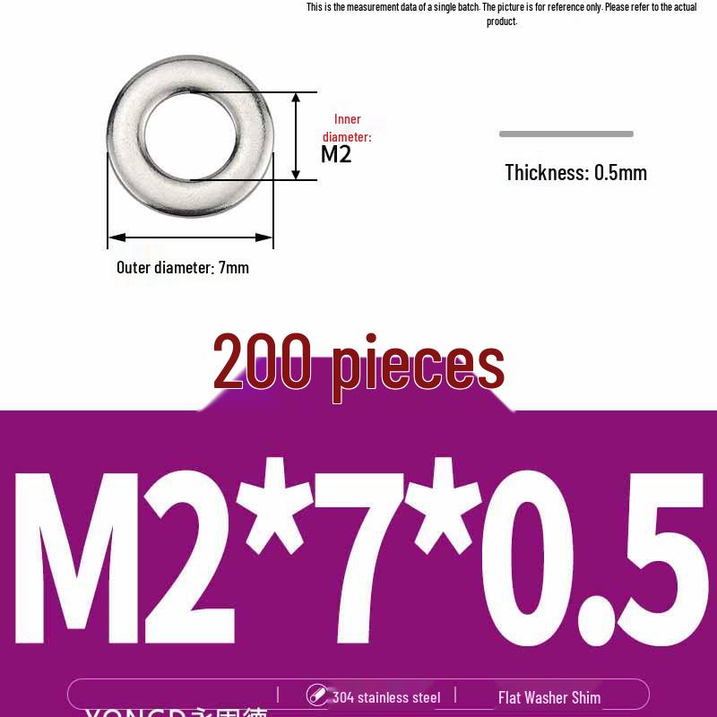 304 Stainless Steel Thickened Flat Washer / Ultra-thin Metal Gasket, Sizes M1.6-M10