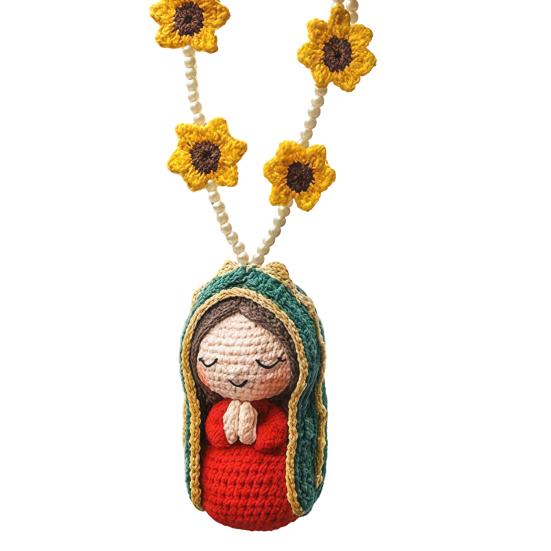 Niedliche Marienstatue Auto Innenraum Dekoration Handgehäkelt Jungfrau Maria Auto Rückspiegel Anhänger