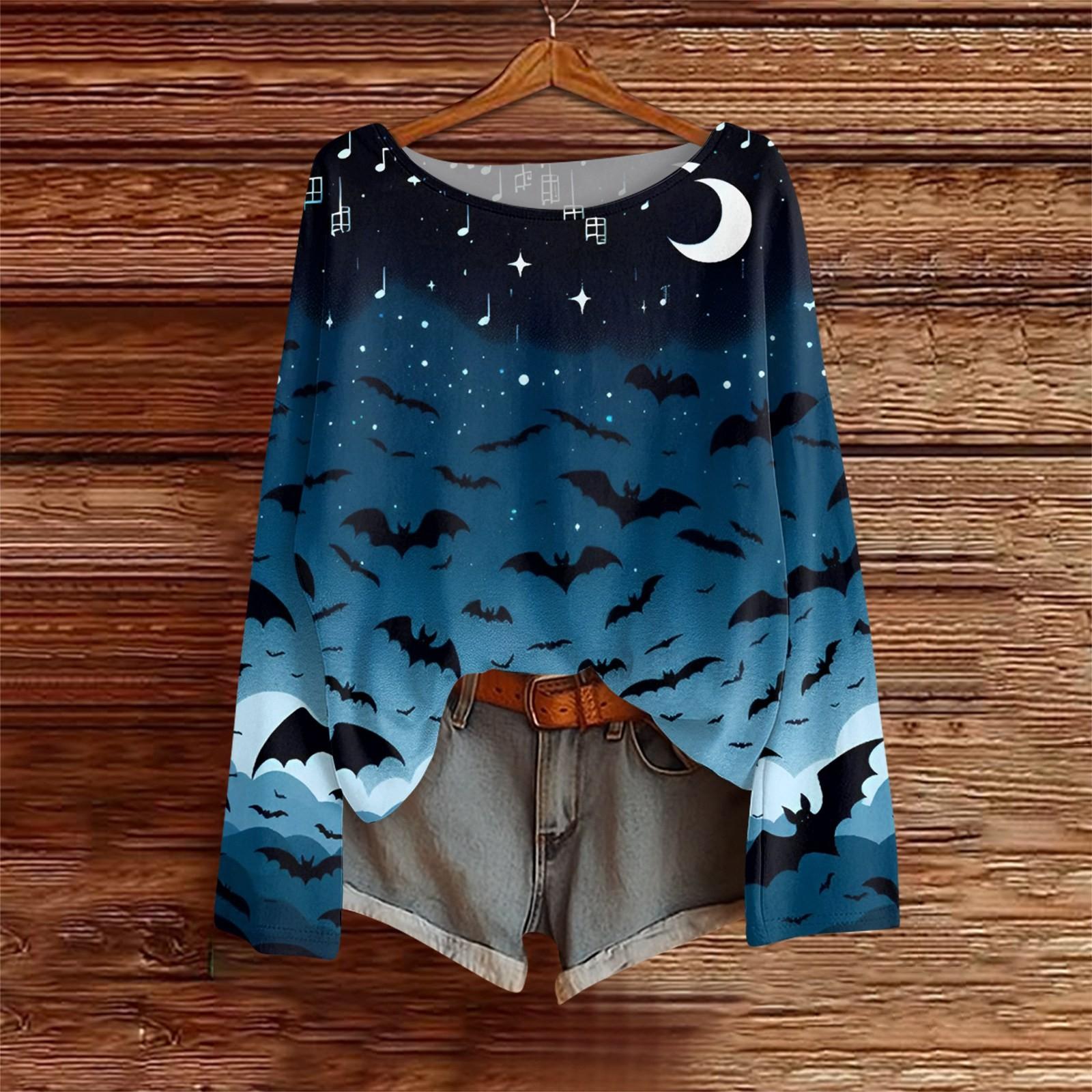 

Рубашки с длинным рукавом для женщин, футболки с принтом, блузки, повседневные базовые топы больших размеров, пуловеры S синий