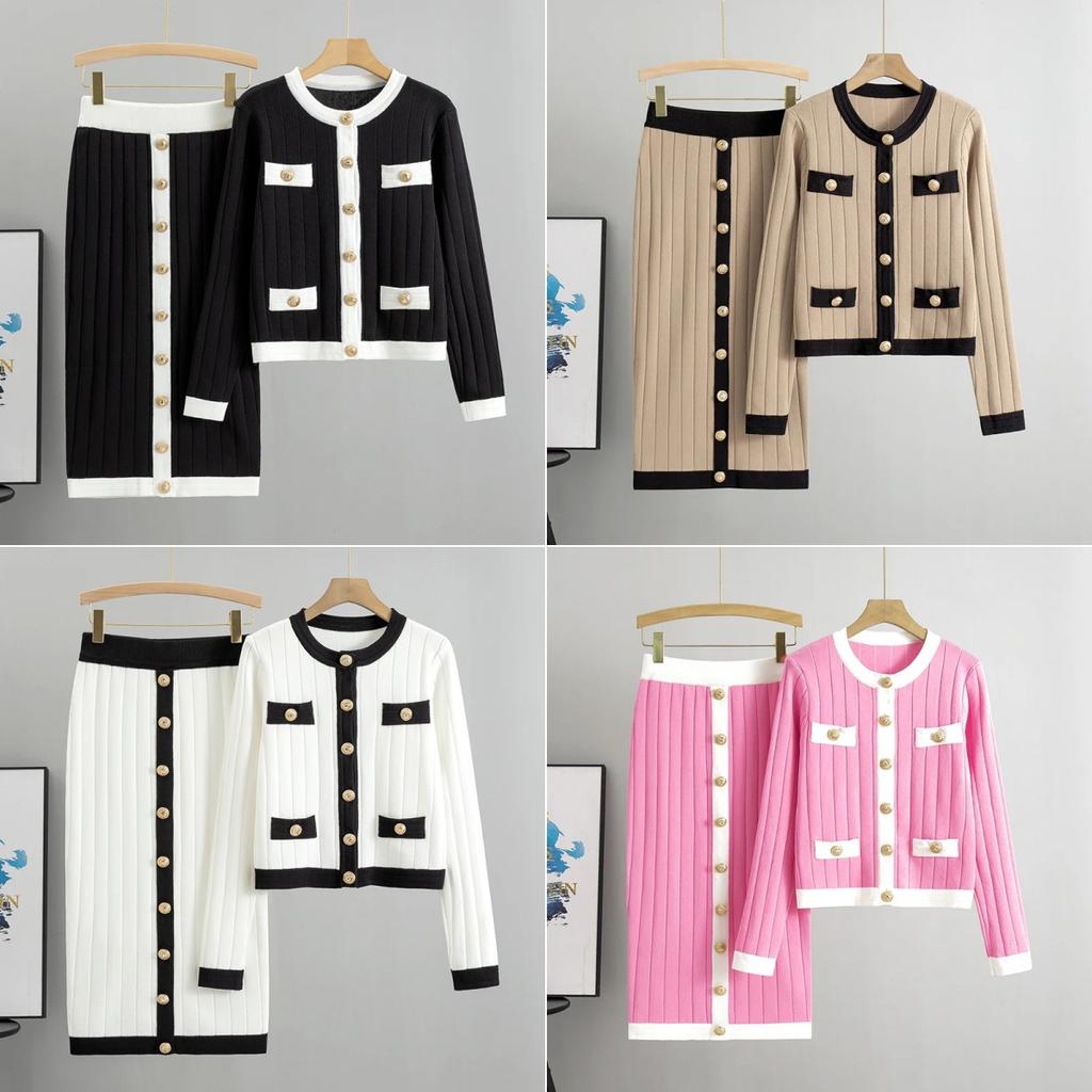 Autumn and Winter Set Women's 2023 New Korean Style Wear Design Feel Knitted Sweater Slim Half Skirt Two Piece Set