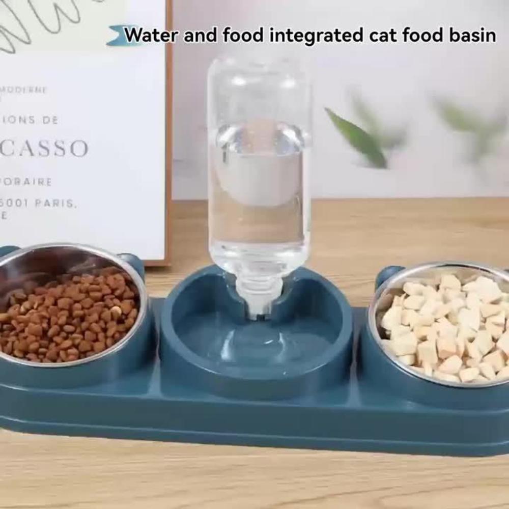 Pet Feeder Food and Water Bowls Cat Double Bowls Anti-overturning Neck Protection Dog Automatic Food Bowl Water Dispenser