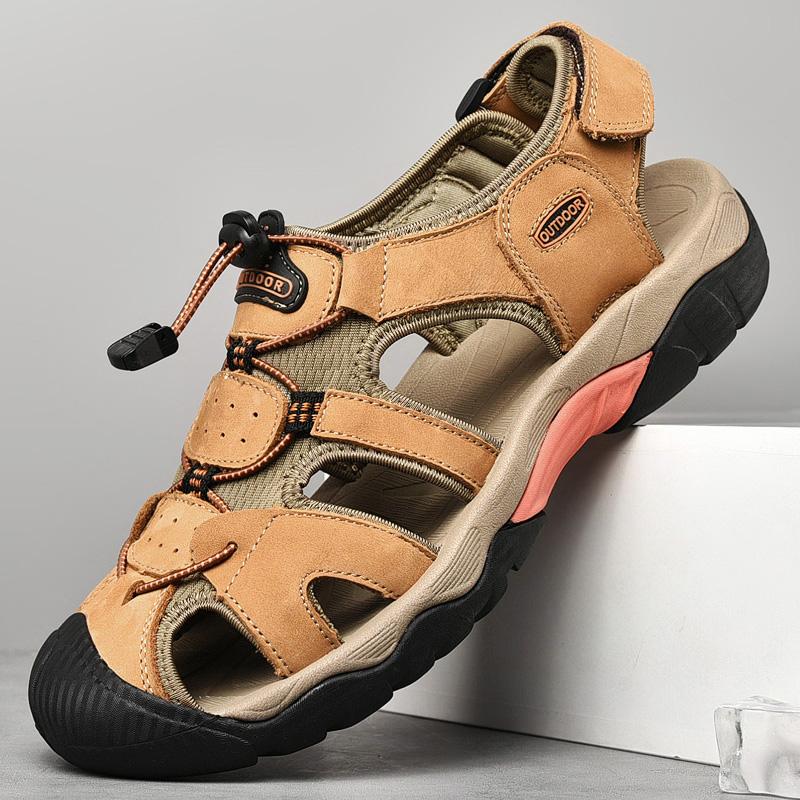 Summer New Men's Comfortable Fit Outdoor Sandals Fashionable Men's Top Layer Cowhide Breathable and Versatile Hollow Hole Shoes