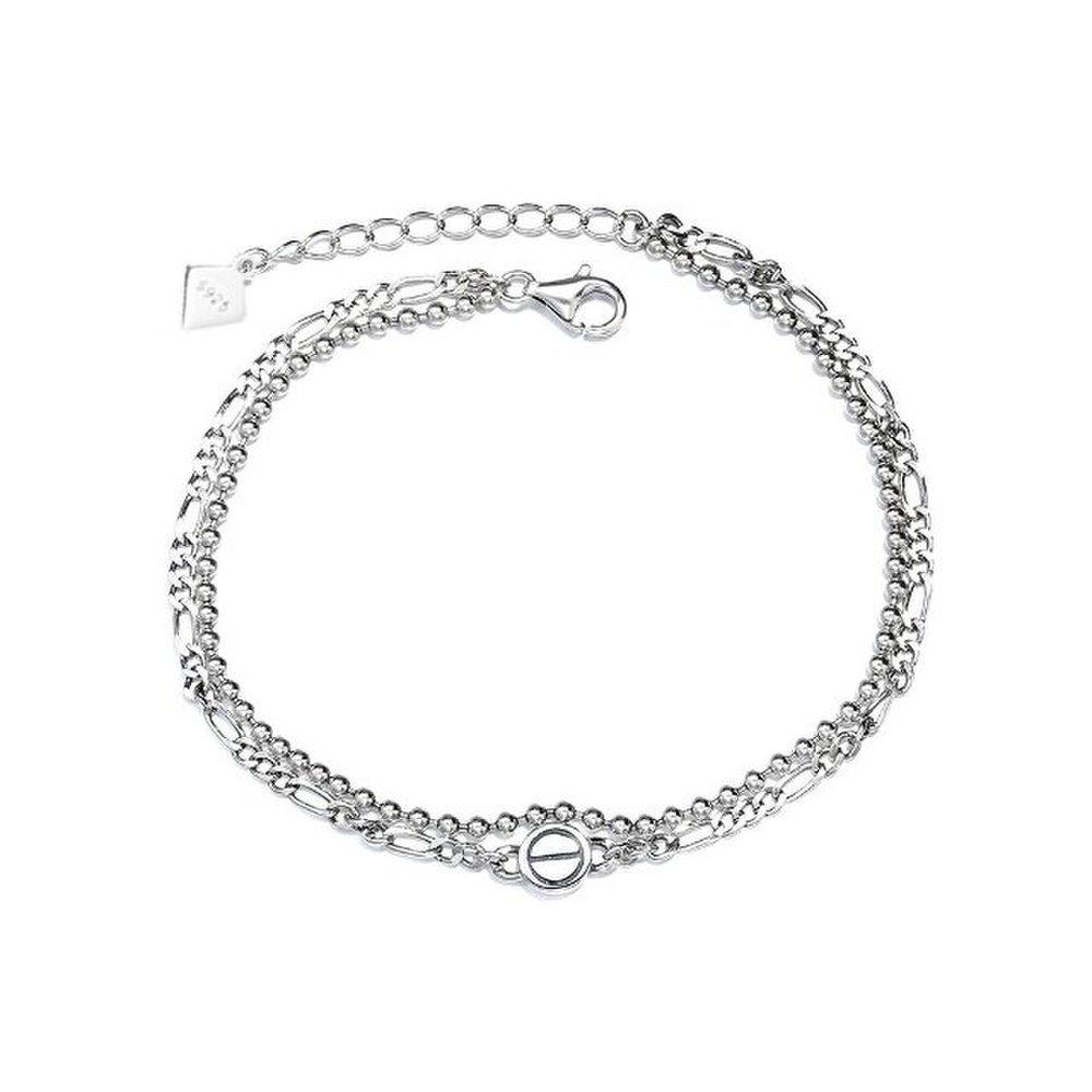 High-quality 925 Sterling Silver Chain Bracelet, Plain Two-row Chain Bracelet B211 925 Silver Bracelet (Wfgie3G)