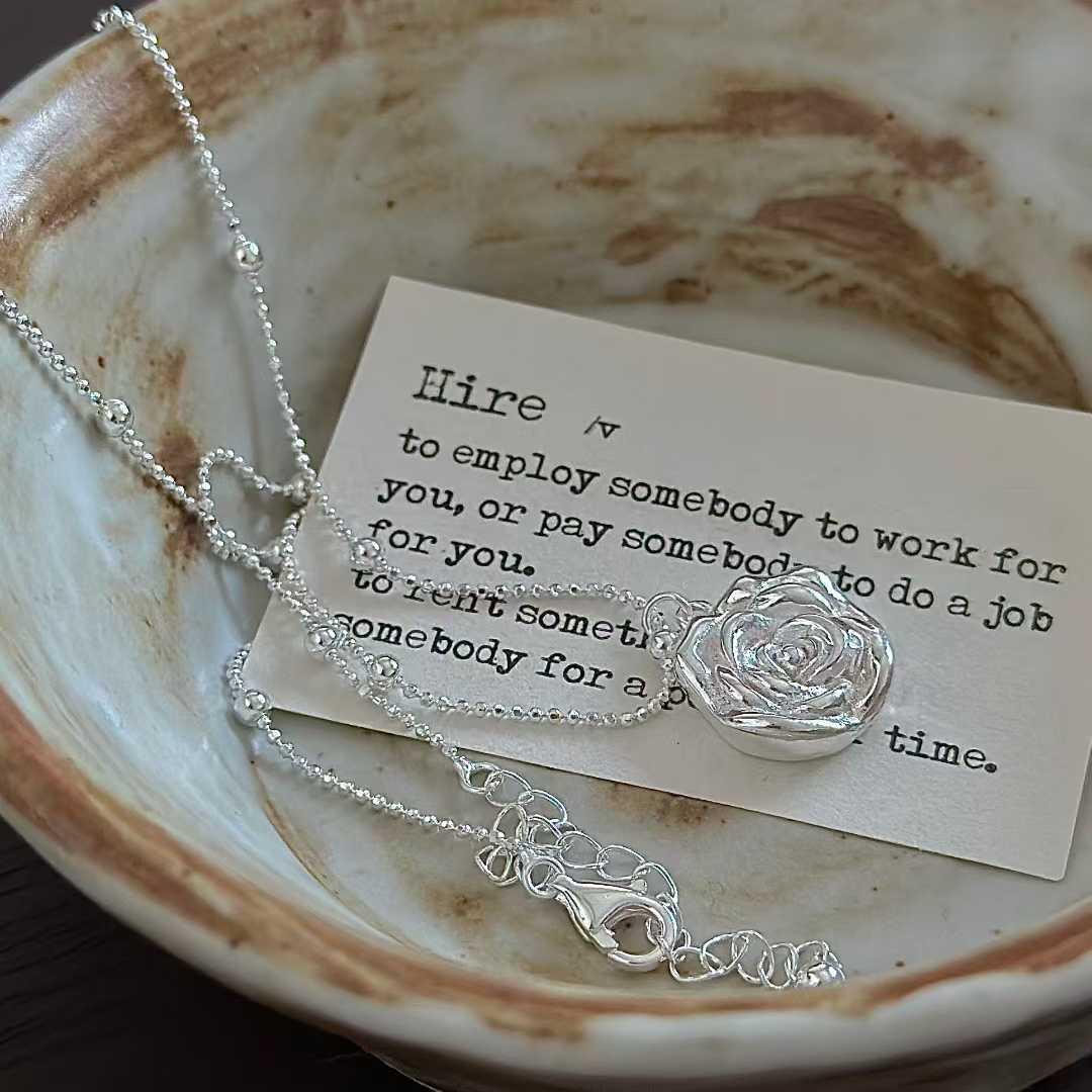 Korean Ins Style S925 Sterling Silver Rose Clavicle Necklace - Elegant, Textured, Versatile Women s Design S925 Silver