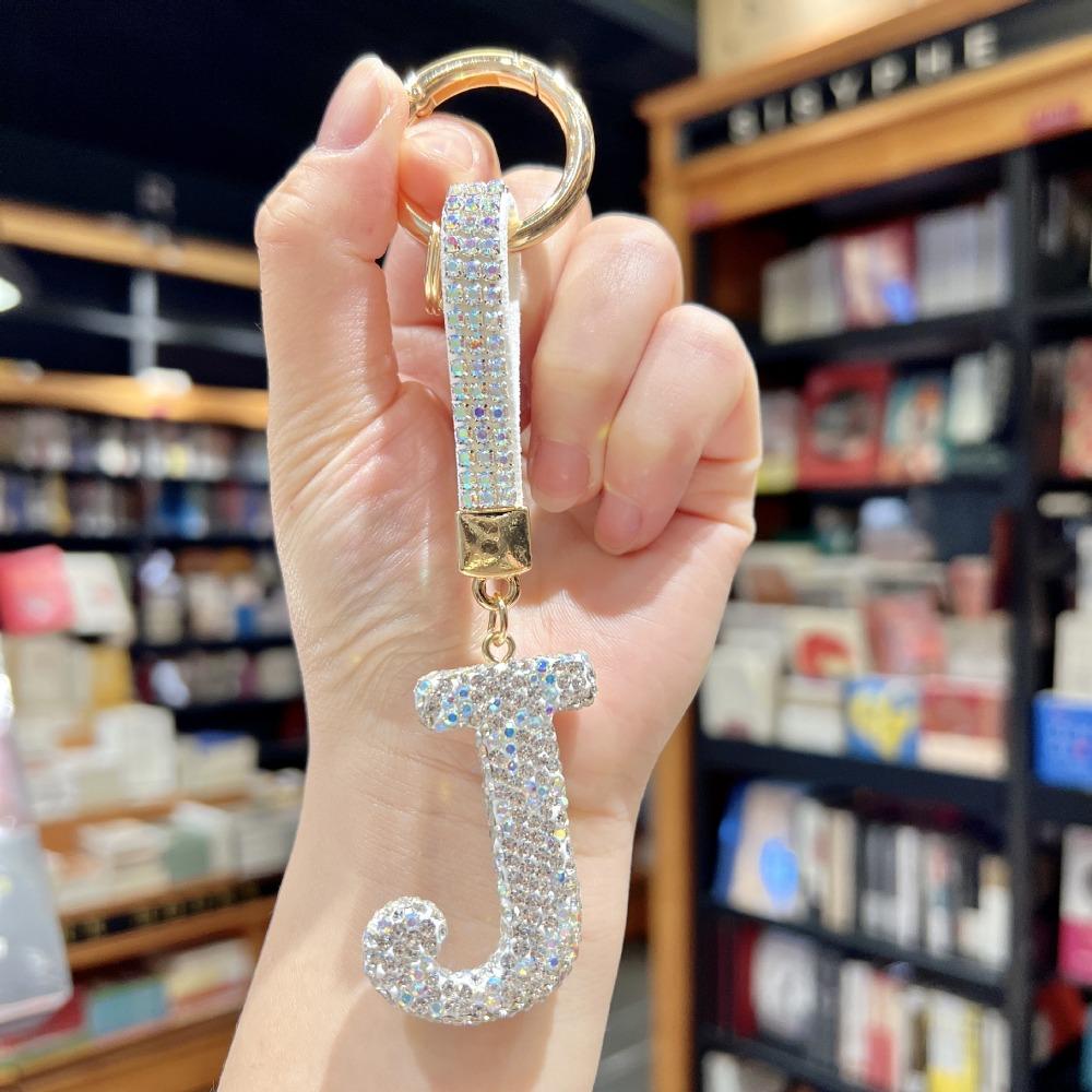 Full Diamond Diamond English Letter Keychain English Letter Silver Pendant Crystal Uppercase Pendant Letter A to Z