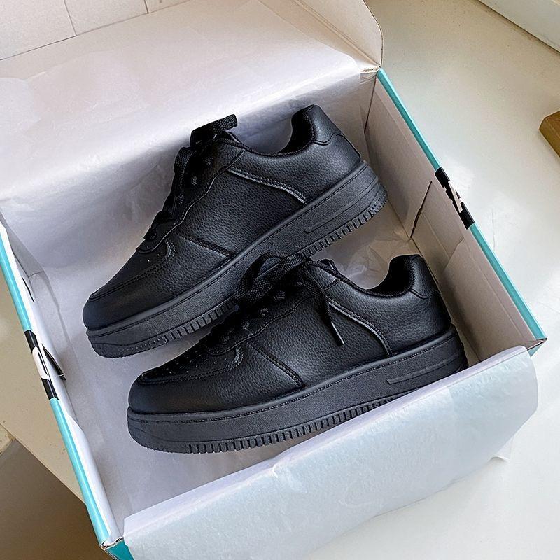 Black shoes women's new versatile student high value thick baseplate shoes waterproof black women's shoes